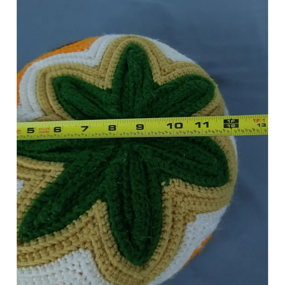 Vintage 70s Handmade Crochet Double Sided Round Throw Pillow Floral Boho‎ Granny